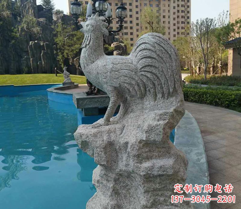 宁夏小区十二生肖鸡动物石雕