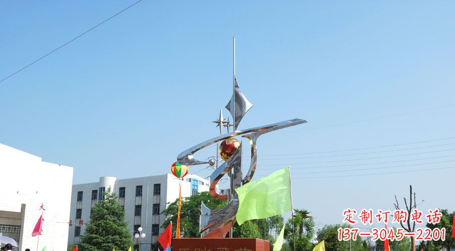 宁夏校园不锈钢马踏飞燕地球雕塑