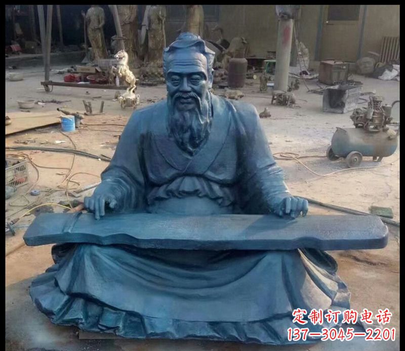 宁夏校园孔子弹琴铜雕