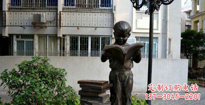 宁夏校园念书的小男孩景观铜雕