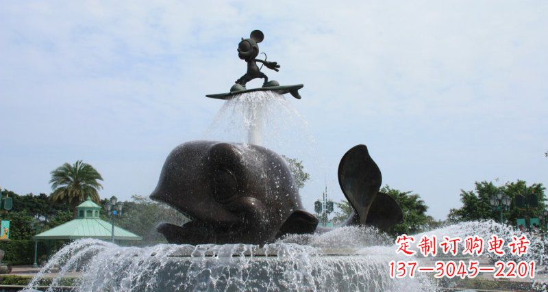 宁夏游乐园鲸鱼喷泉和米老鼠景观铜雕