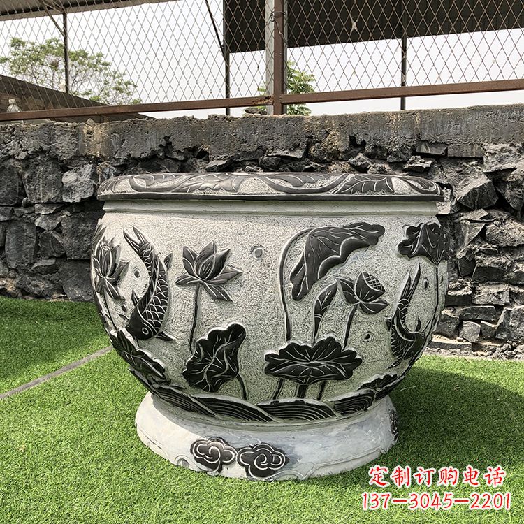 宁夏鱼纹水缸石雕