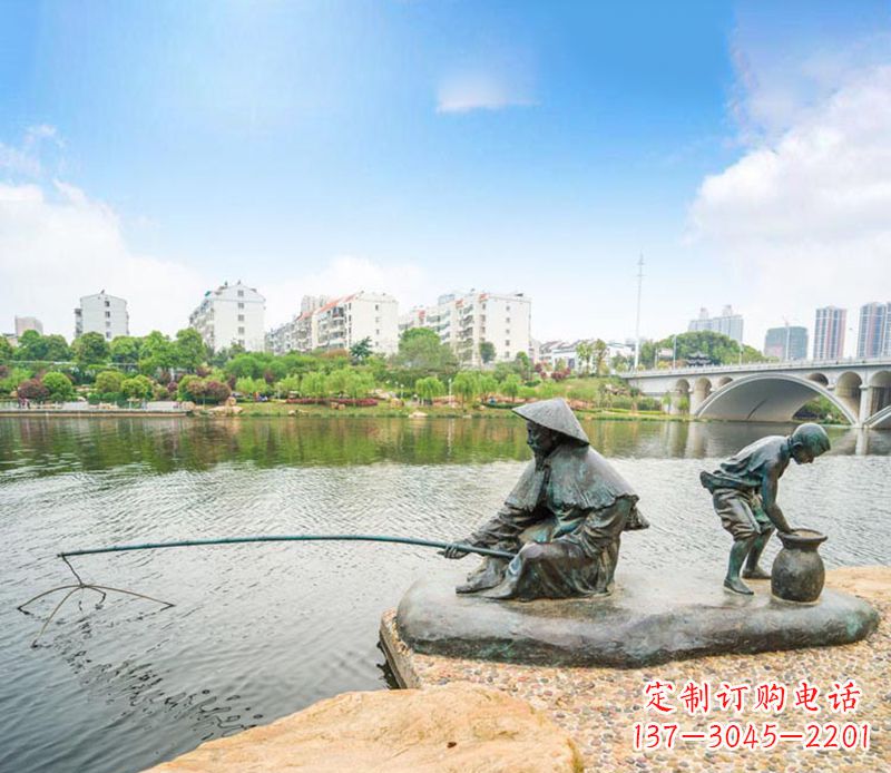 宁夏渔翁钓鱼公园景观铜雕