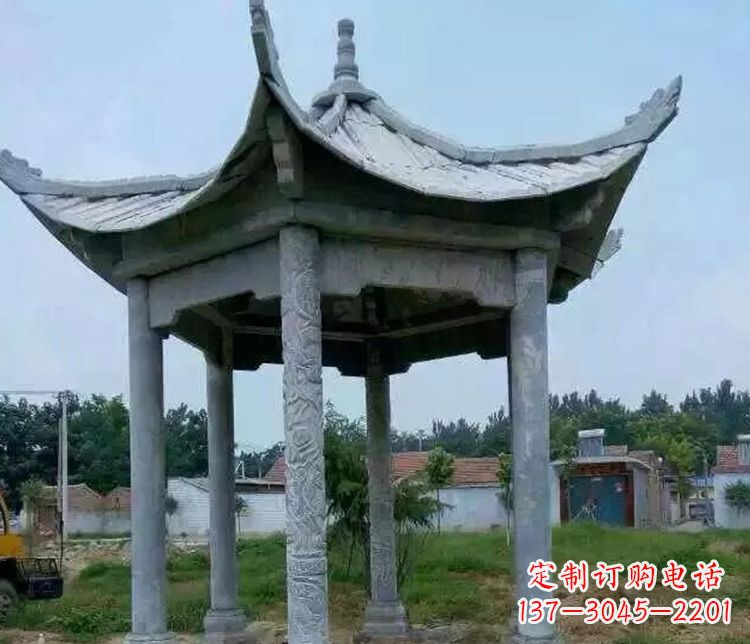 宁夏园林仿古六角凉亭景观石雕