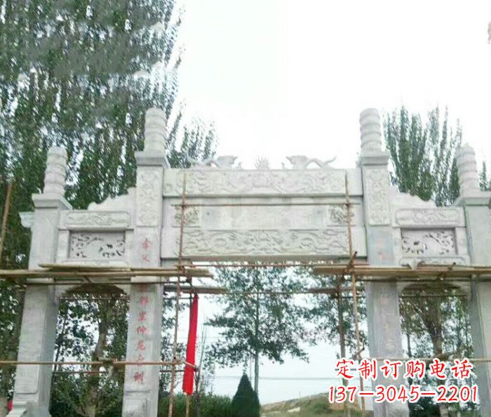 宁夏园林仿古三门牌坊石雕 (3)
