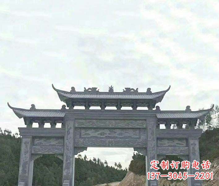 宁夏园林仿古三门石牌坊景观石雕