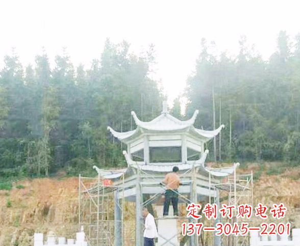 宁夏园林仿古双层石凉亭景观石雕 (2)