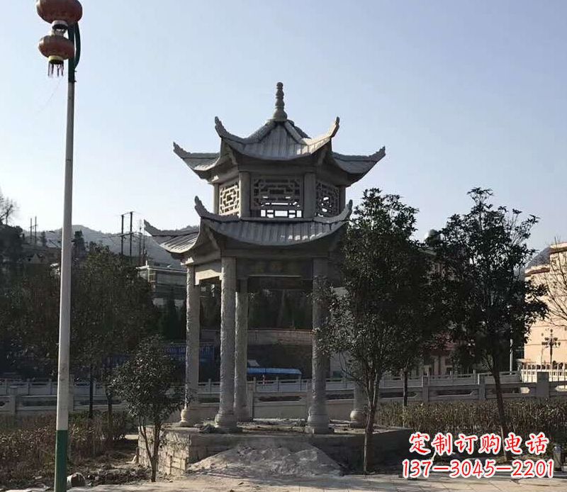 宁夏园林仿古双层石凉亭景观石雕 (4)