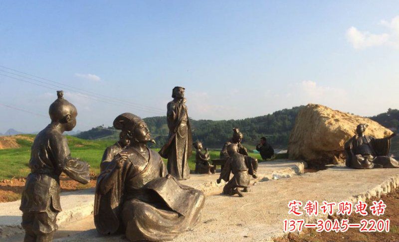 宁夏园林古代人物和玩耍的小孩小品铜雕