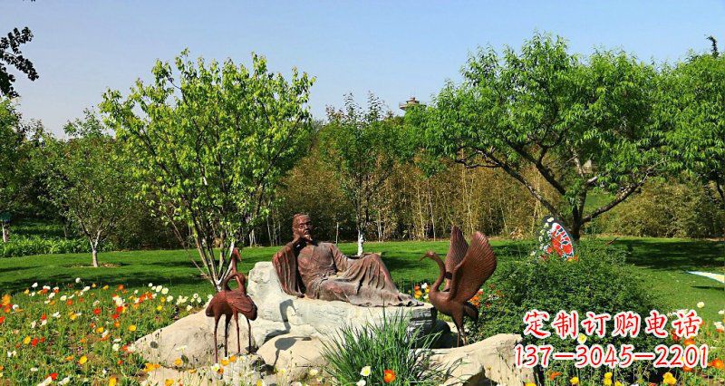 宁夏园林古代人物仙鹤景观铜雕