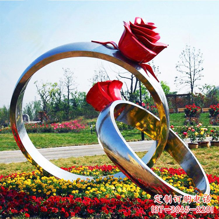 宁夏园林花丛不锈钢玫瑰花戒指雕塑