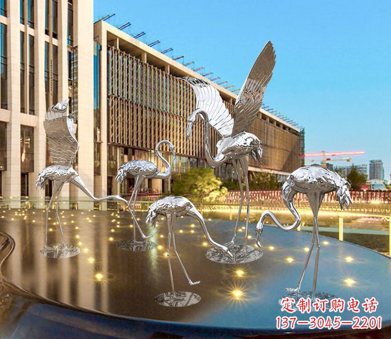 宁夏园林火烈鸟不锈钢雕塑