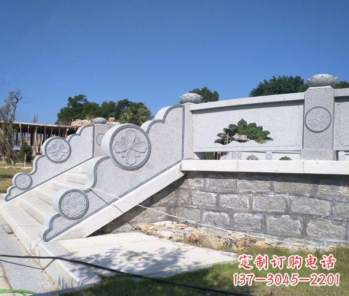 宁夏园林景观大理石镂空莲花石栏板 (2)
