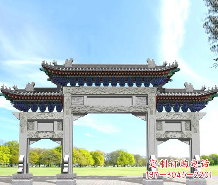 宁夏园林景观仿古三门石牌坊