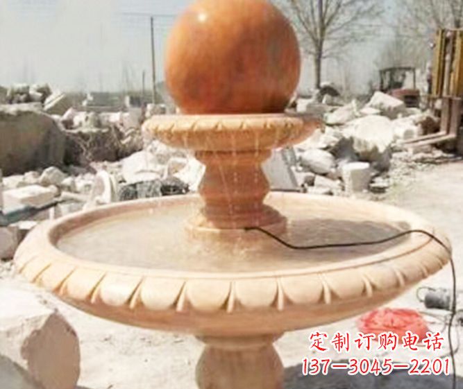 宁夏园林景观晚霞红风水球喷泉石雕 (3)