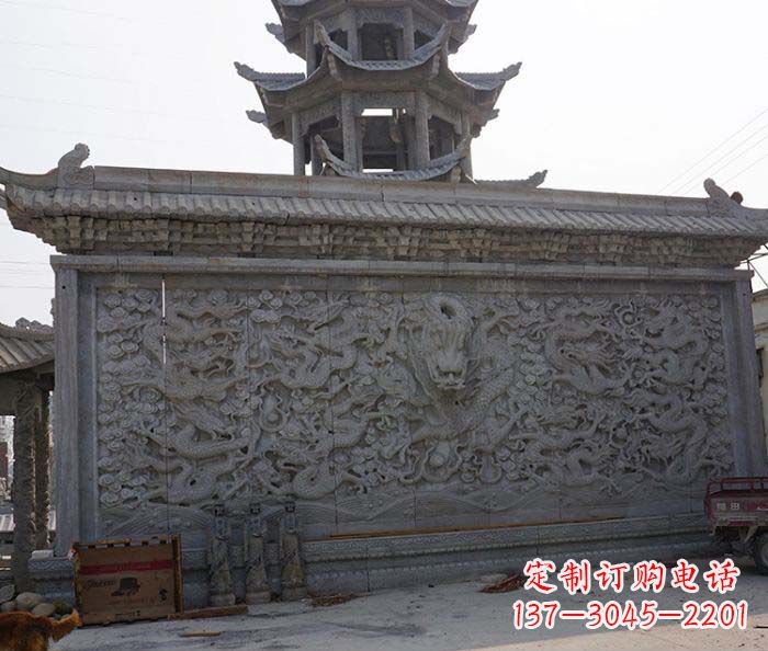 宁夏园林九龙壁石雕影壁
