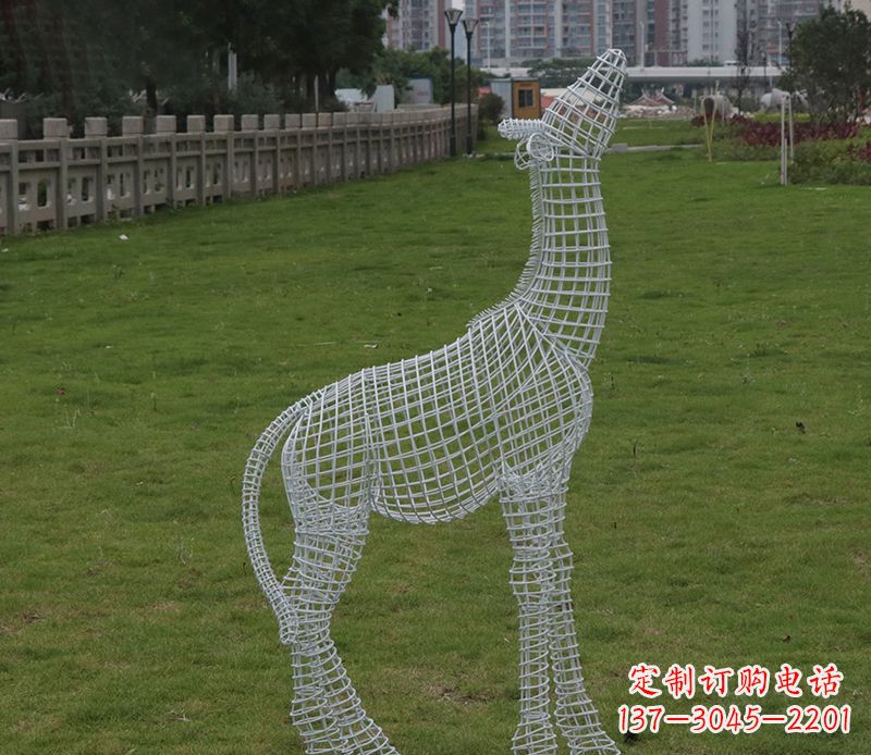 宁夏园林镂空仰头麋鹿不锈钢雕塑