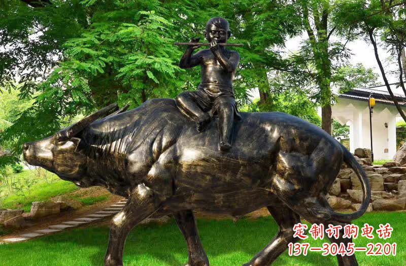 宁夏园林牧童骑牛铜雕