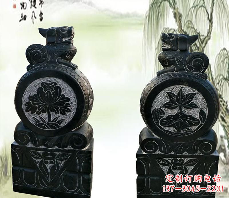 宁夏园林貔貅门墩石雕