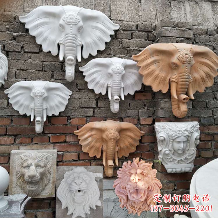 宁夏园林喷水壁挂大象头部雕塑