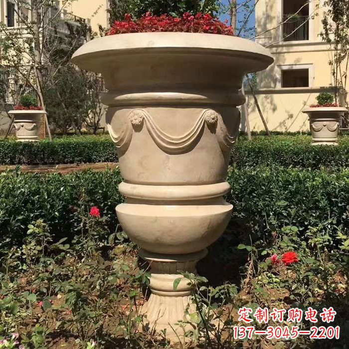 宁夏园林砂岩石雕花盆
