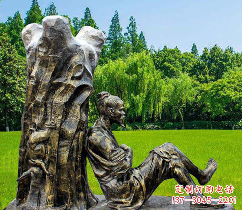 宁夏园林守株待兔典故人物铜雕