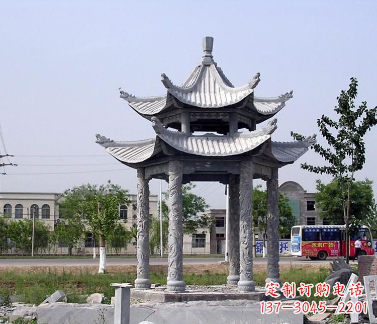 宁夏园林双层仿古凉亭石雕