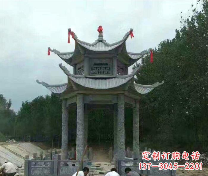 宁夏园林双层凉亭石雕 (3)