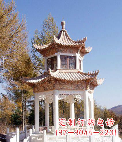 宁夏园林双层石凉亭景观石雕 (2)