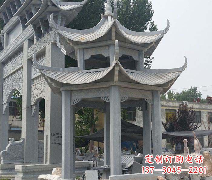 宁夏园林双层石雕凉亭