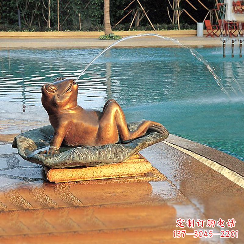 宁夏园林水景池塘游泳馆喷水青蛙铜雕塑