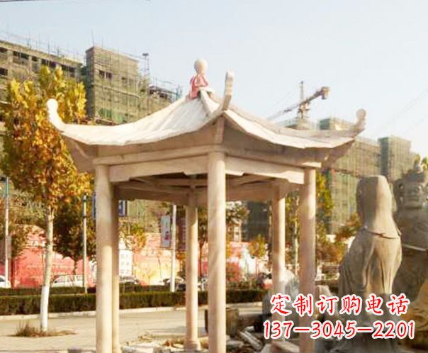 宁夏园林晚霞红单层凉亭景观石雕