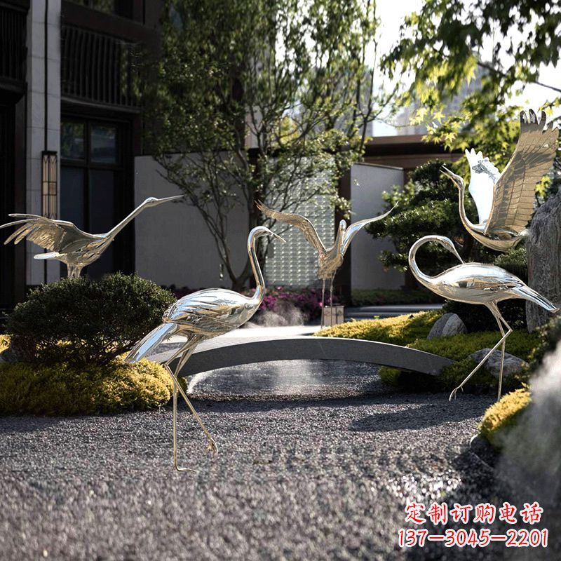 宁夏园林装饰仙鹤不锈钢雕塑
