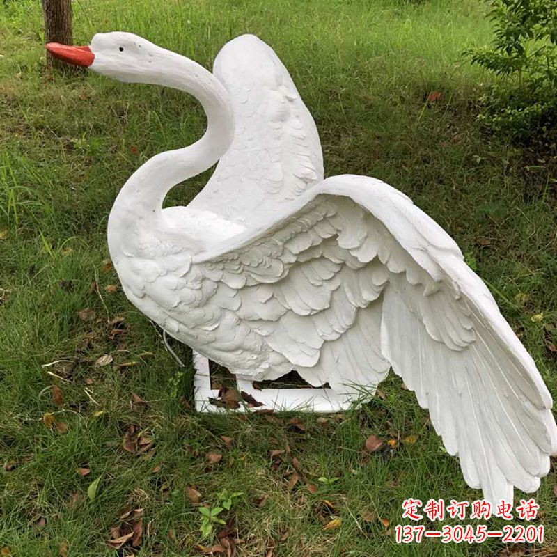 宁夏展翅飞翔白天鹅仿真发光动物雕塑