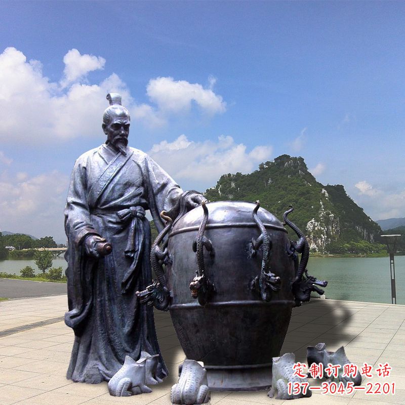 宁夏张衡地动仪地震仪雕塑-玻璃钢仿铜历史名人情景雕塑