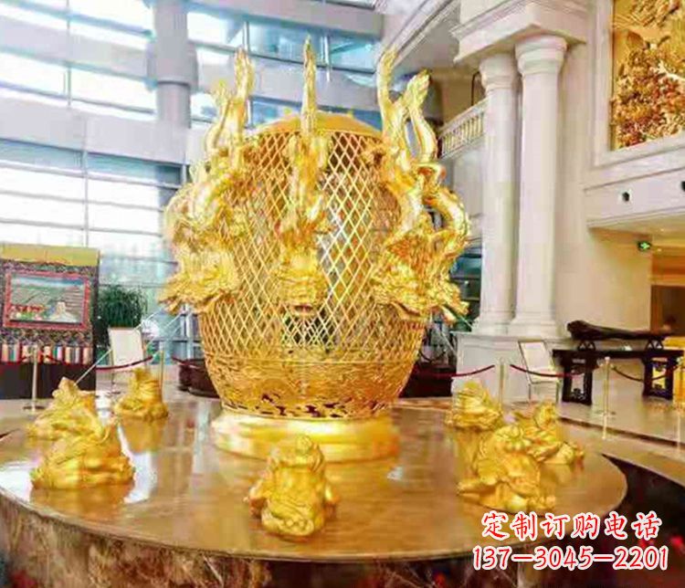 宁夏张衡地动仪企业景观雕塑摆件纯铜鎏金古仪器