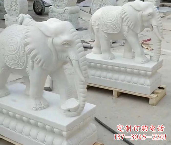 宁夏招财动物汉白玉大象石雕 (2)