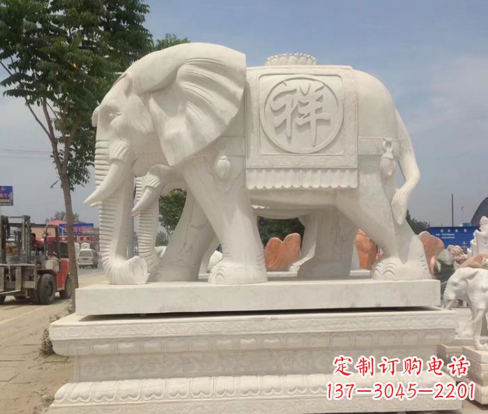 宁夏招财动物汉白玉吉祥大象石雕