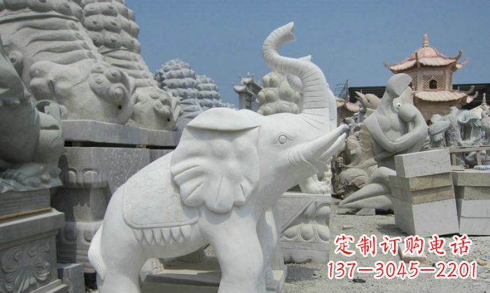 宁夏招财动物汉白玉长鼻小象石雕