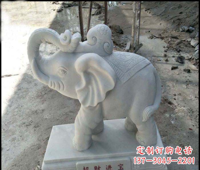 宁夏招财进宝汉白玉招财小象石雕