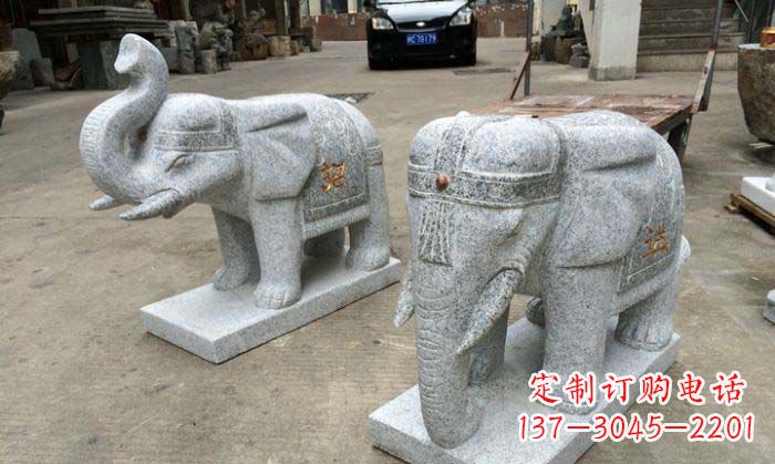 宁夏招财进宝芝麻灰大象石雕 (2)