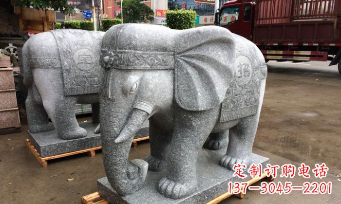 宁夏招财进宝芝麻灰大象石雕 (3)