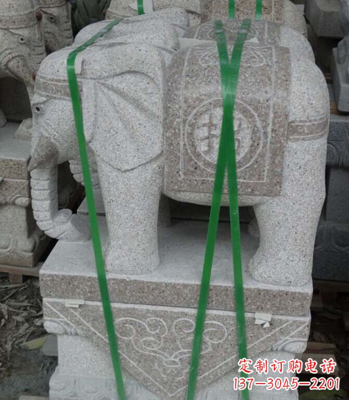 宁夏招财进宝芝麻灰大象石雕 (4)
