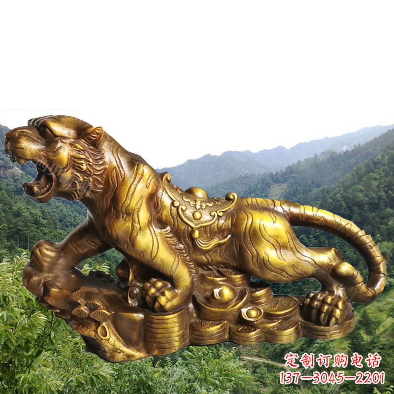 宁夏招财老虎漆金12生肖动物雕塑