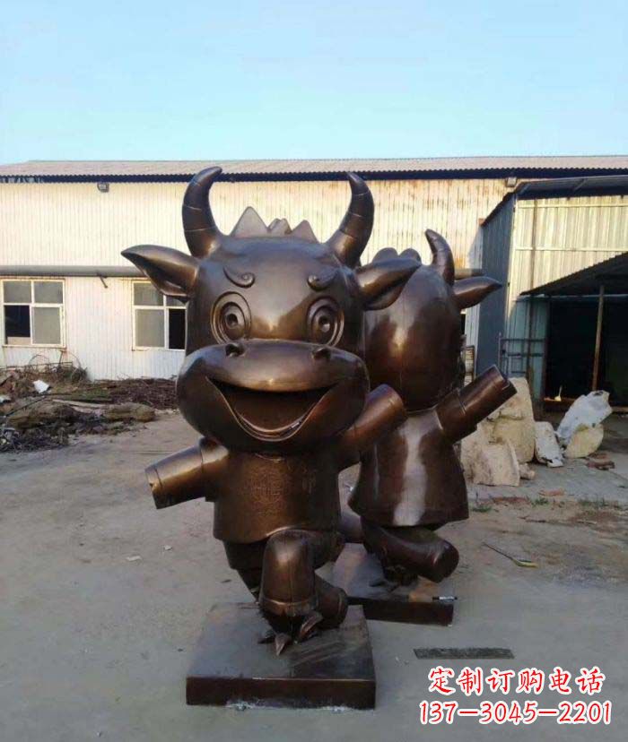 宁夏招财牛玻璃钢仿铜动物雕塑