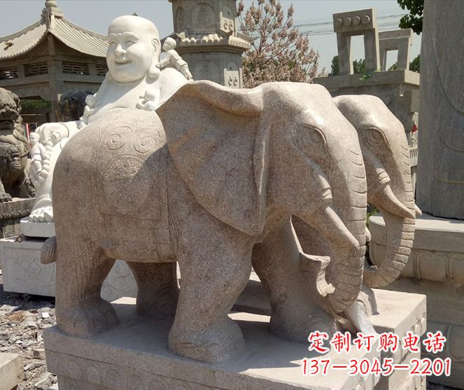 宁夏招财晚霞红大象石雕 (2)