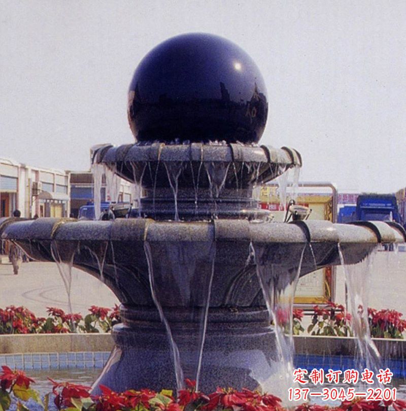宁夏中国黑双层风水球喷泉石雕