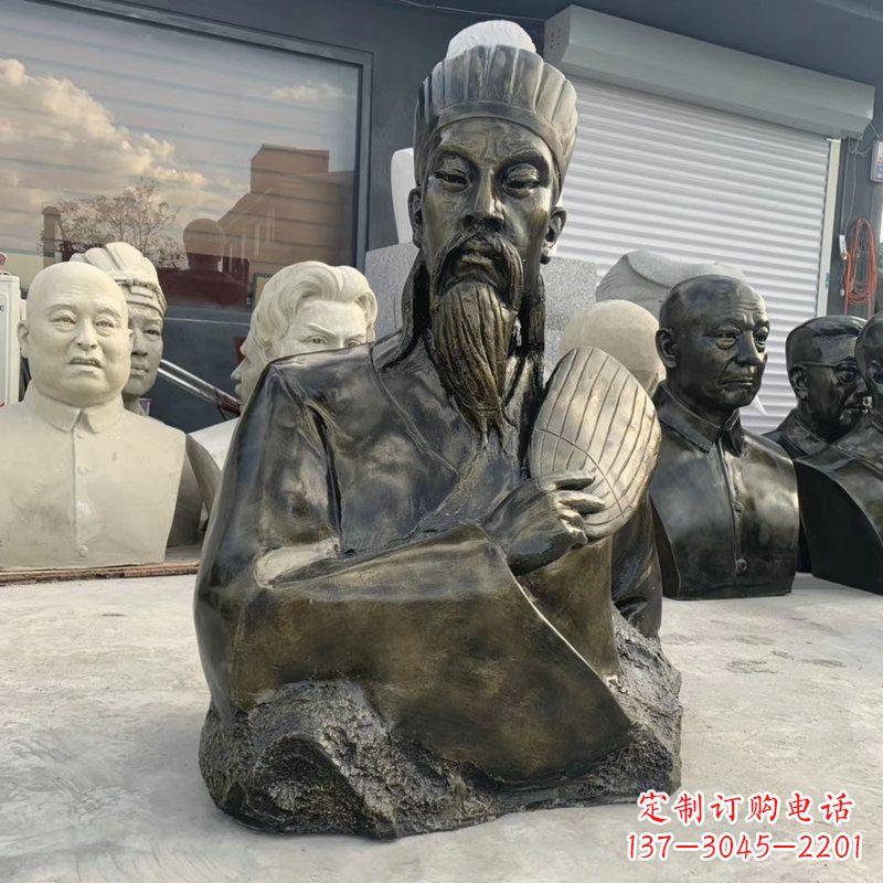 宁夏诸葛亮半身像-玻璃钢仿铜三国人物古代著名军事家雕像