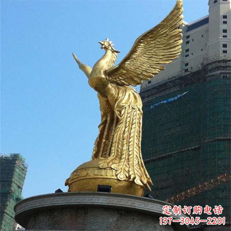 宁夏铸铜鎏金凤凰景观雕塑-城市园林
