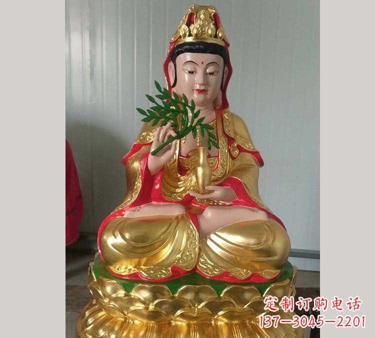 宁夏铸铜贴金杨柳观音雕塑